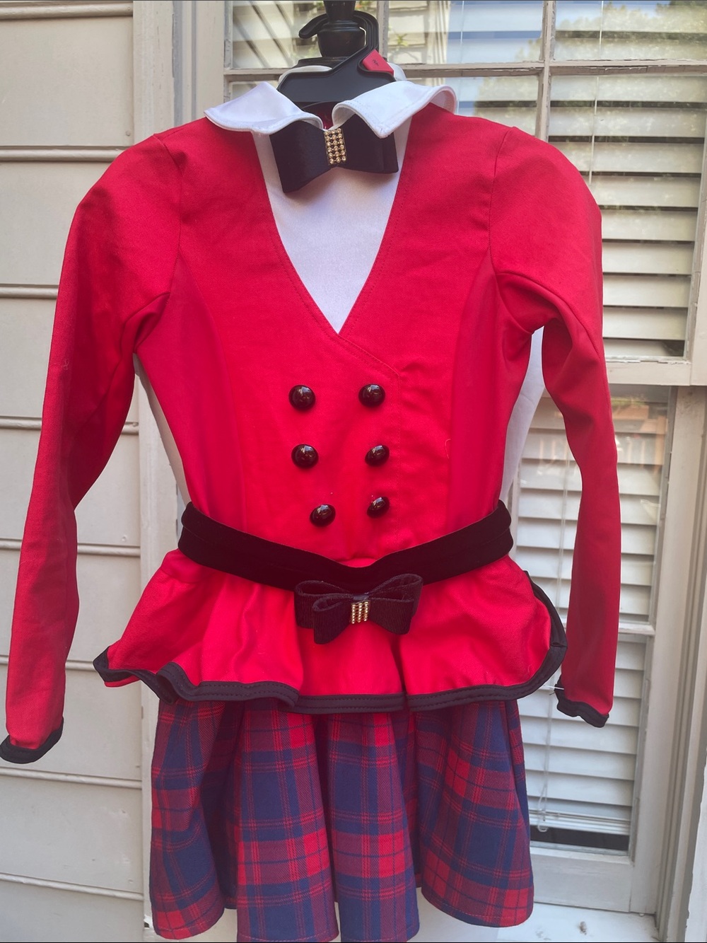 Weissman Girls Red Plaid Dance Costume Dress Bow Belt Size SC